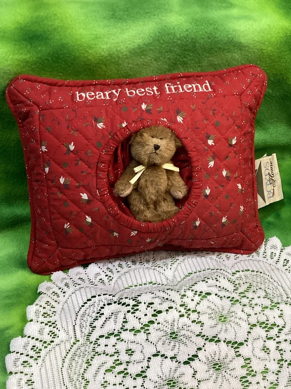 Boyds Home Bears Red Quilted 'Beary Best Friend' Pillow with Plush Teddy 2004